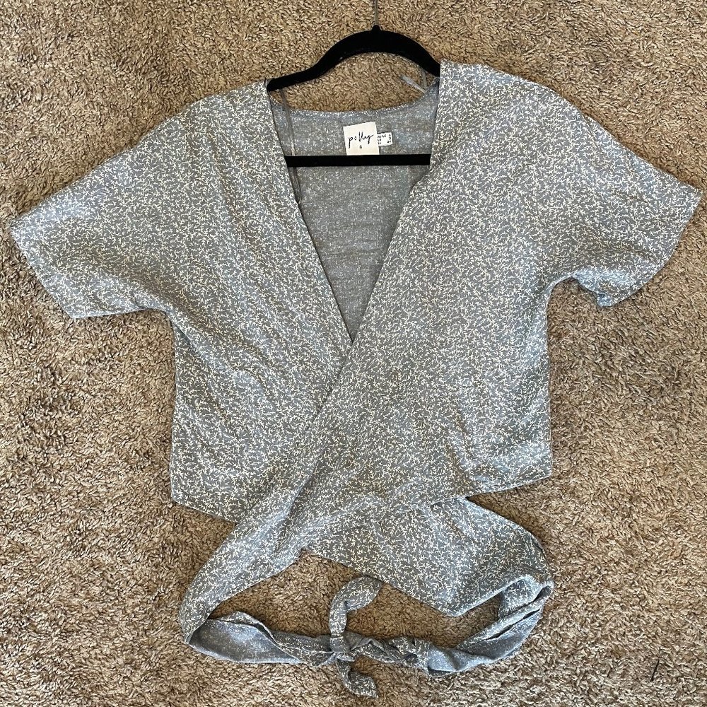 Princess Polly Blue and White Wrap Shirt size 2